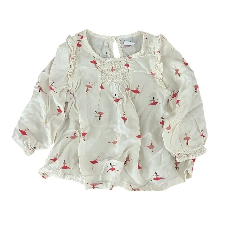 Old Navy Baby Girl Tunic 12-18M Ivory Red Long Sleeve Lightweight